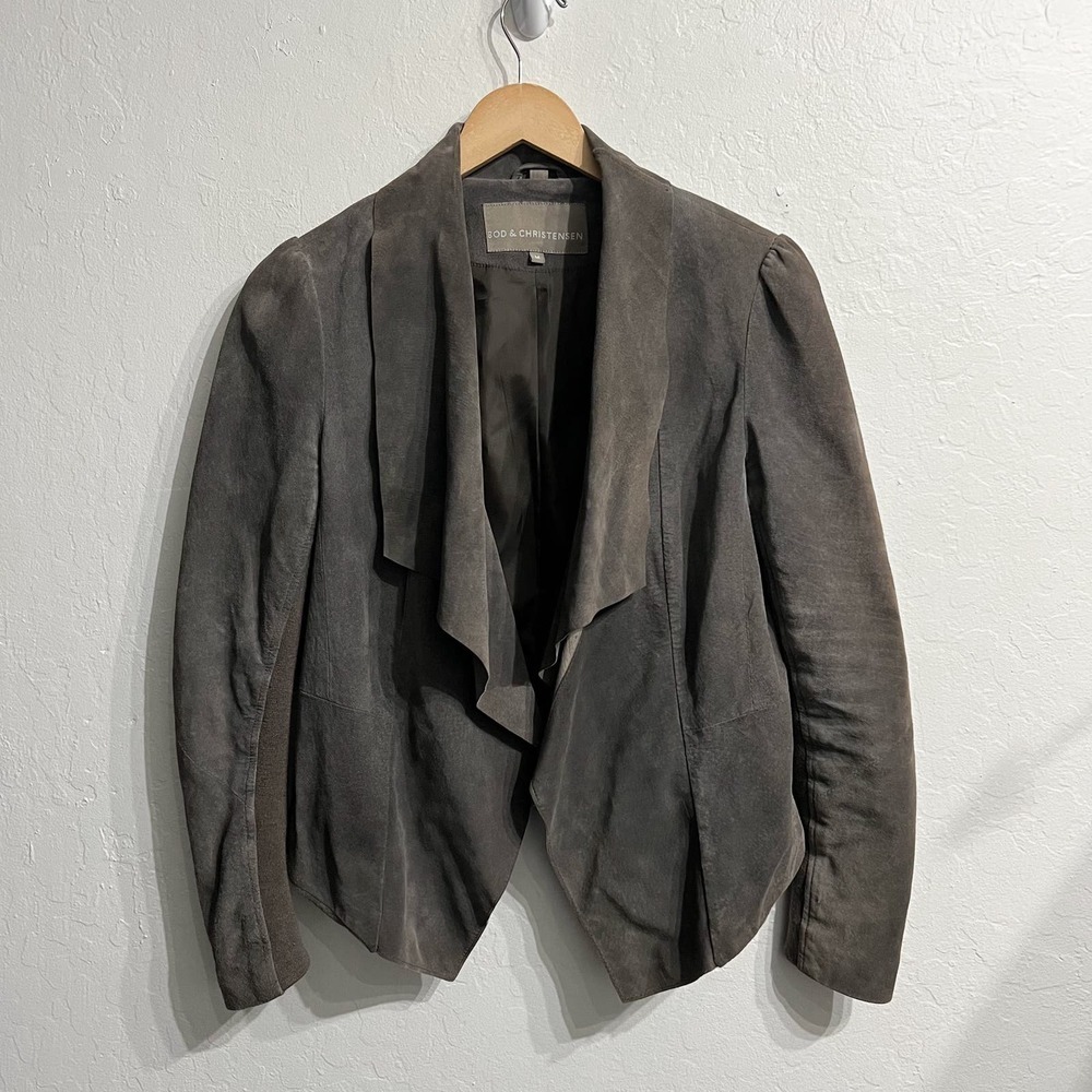 Bod & Christensen Suede Drape Open Jacket Medium Gray Classic